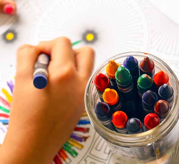 Hand drawing with crayons 